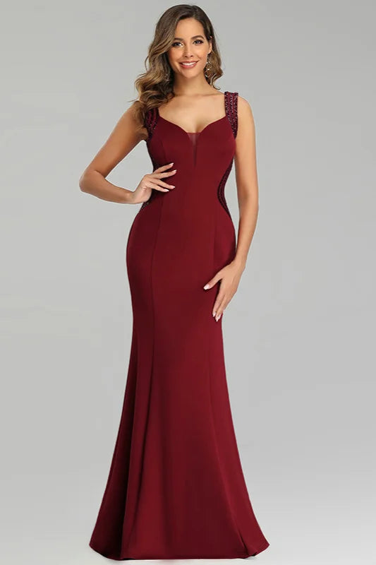 Sparkle Burgundy Sequins Mermaid Long Evening Prom Gowns-BallBride