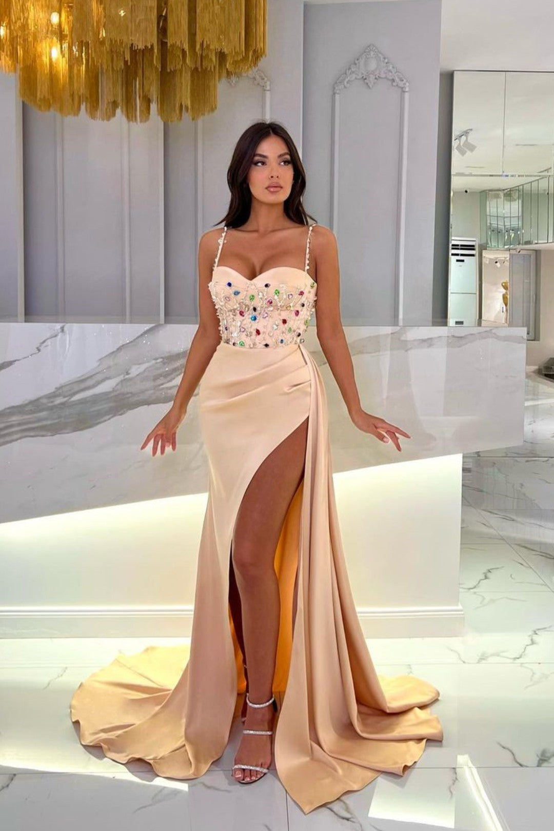 Sparkle in a Modern Sweetheart Mermaid Prom Dress with Beading and Split-BallBride