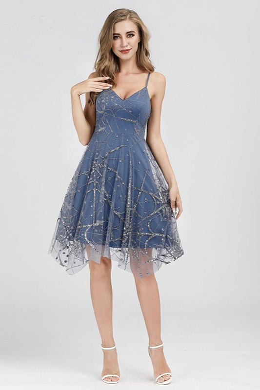 Sparkle in Crystals: Spaghetti Straps Short Homecoming Dress-BallBride