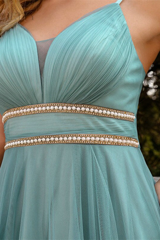 Sparkle in Pearls: Spaghetti-Straps Hi-Lo Short Prom Dress-BallBride