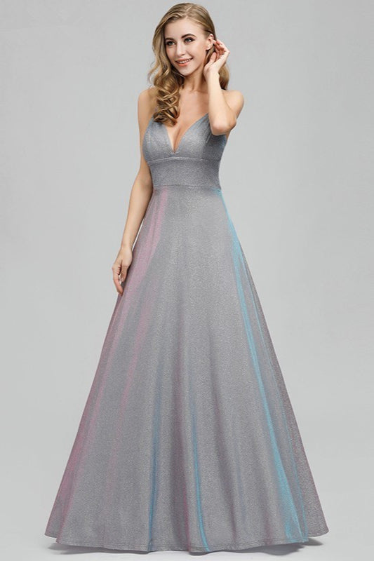 Sparkle in Style with This V-Neck Sleeveless Long Evening Prom Dress-BallBride
