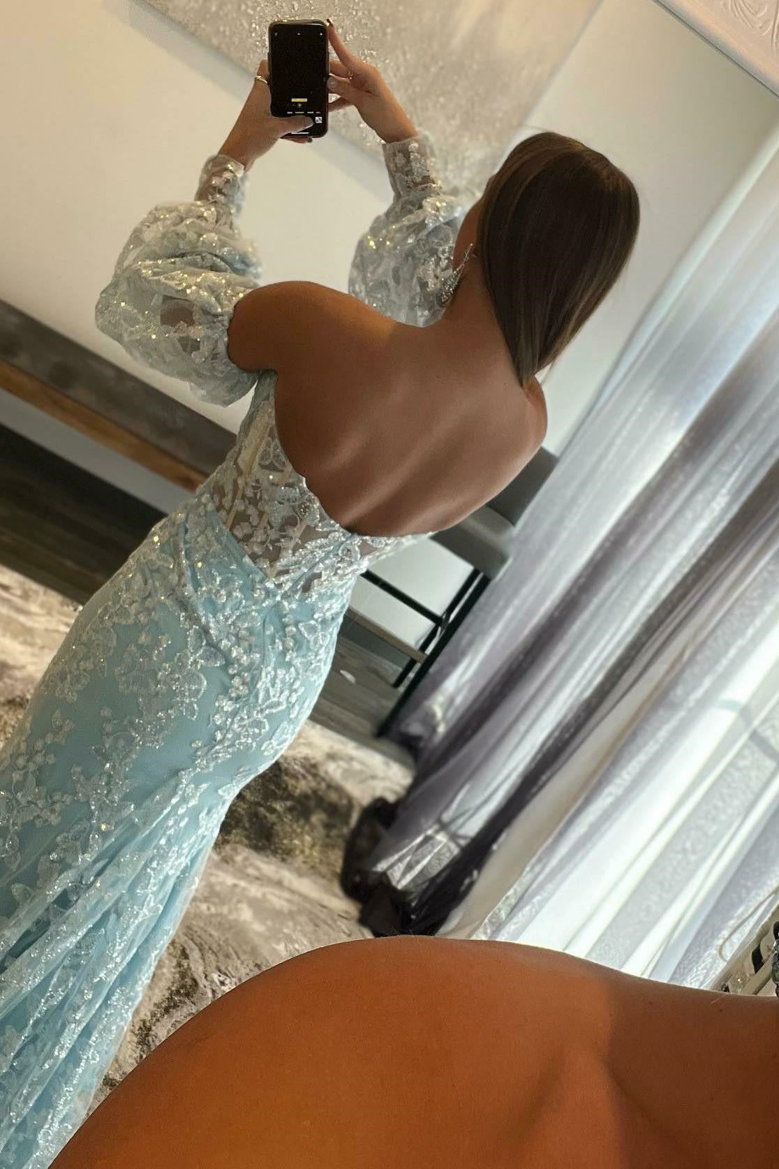 Sparkly Baby Blue Mermaid Sweetheart Evening Dress - Online for Grad Party Pink-BallBride