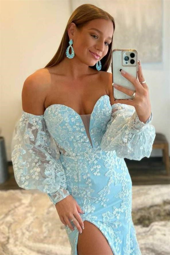 Sparkly Baby Blue Mermaid Sweetheart Evening Dress - Online for Grad Party Pink-BallBride
