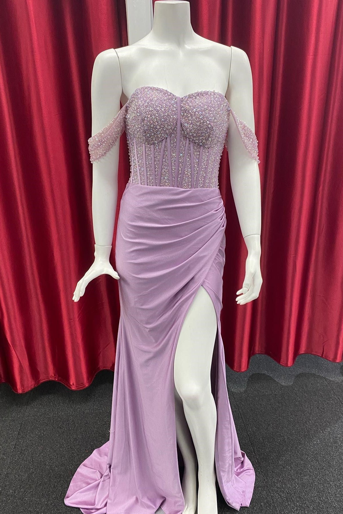 Split Front Off The Shoulder Sweetheart Mermaid Prom Dress with Seqins-BallBride