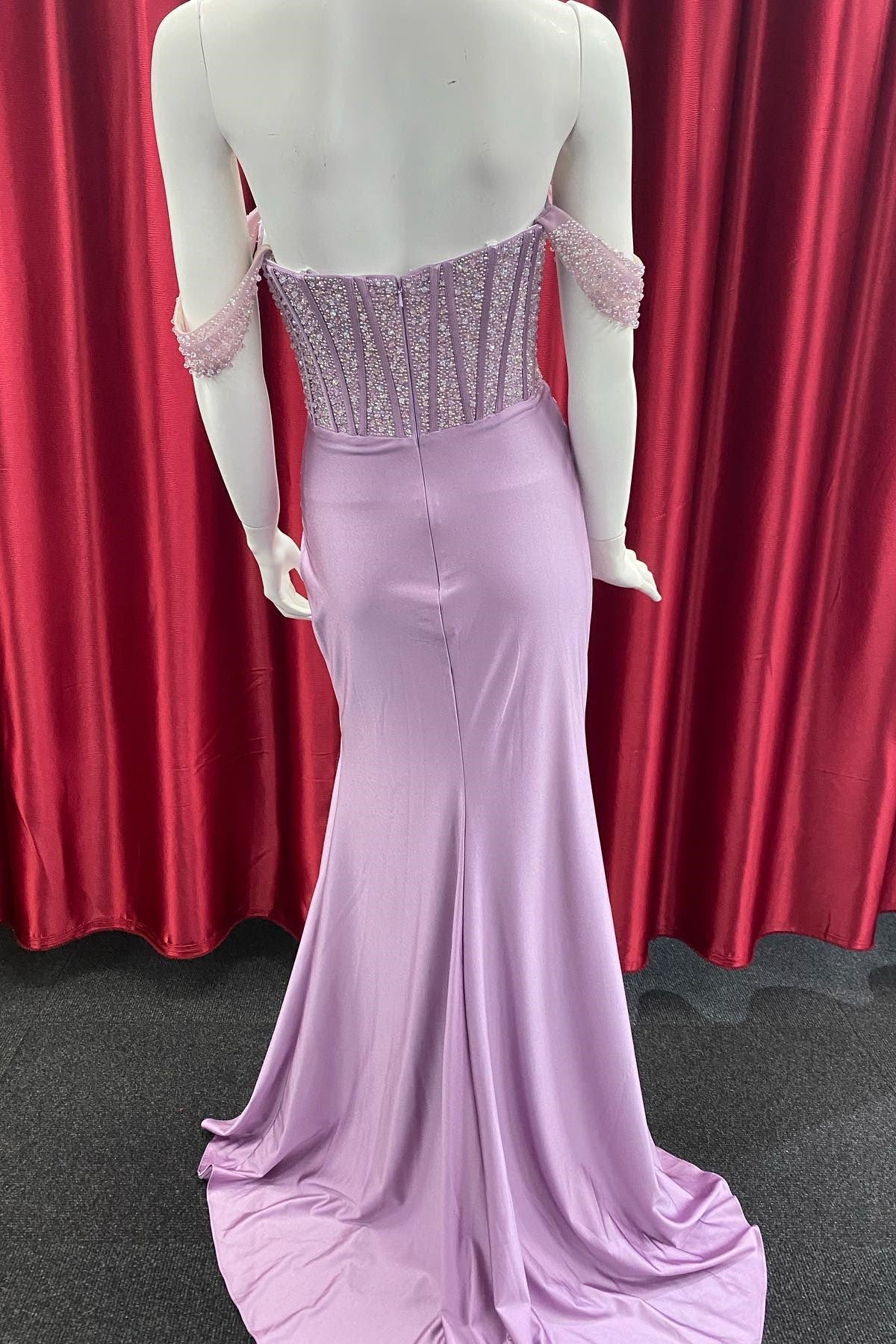 Split Front Off The Shoulder Sweetheart Mermaid Prom Dress with Seqins-BallBride
