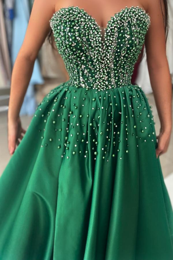 Split Front Strapless Sweetheart A-Line Prom Dress with Beads-BallBride