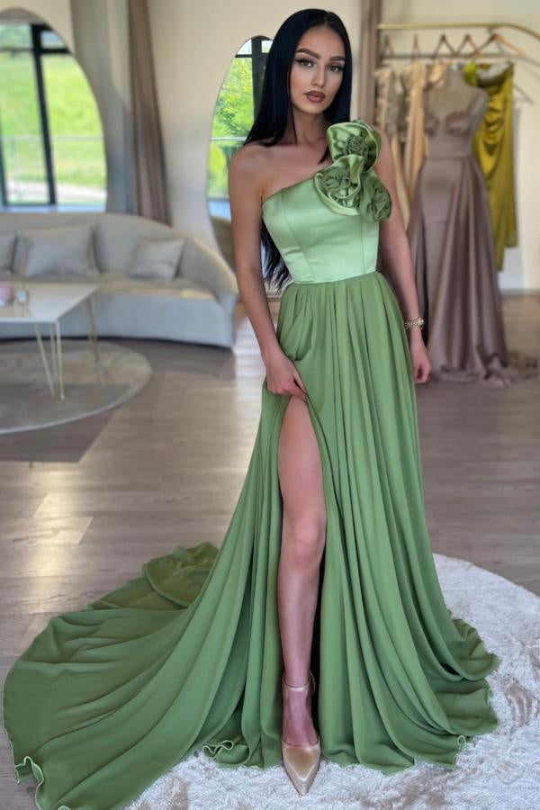 Strapless A-Line Chiffon Long Prom Dress with Split Front-BallBride