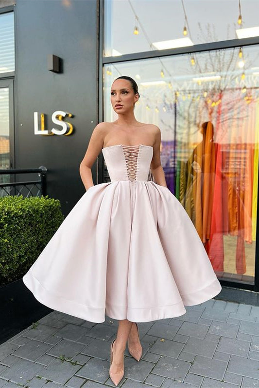 Strapless A-Line Prom Dress with Pockets-BallBride