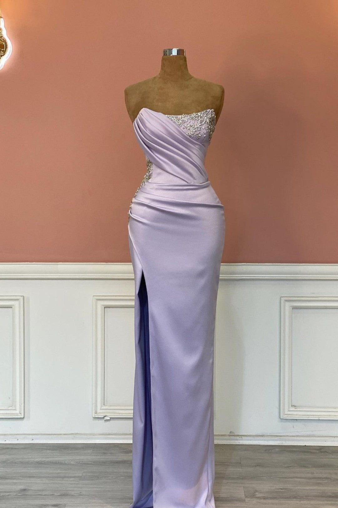 Strapless MermaId Long Mermaid Prom Dress with Slit and Appliques-BallBride