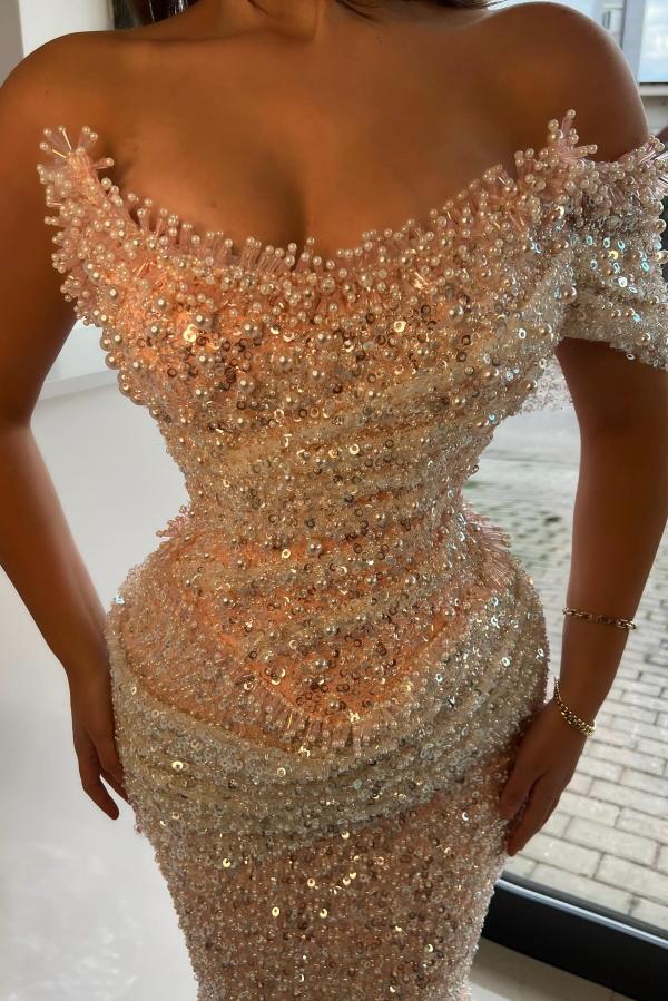Strapless One Shoulder Long Mermaid Prom Dress with Sequins and Beads-BallBride