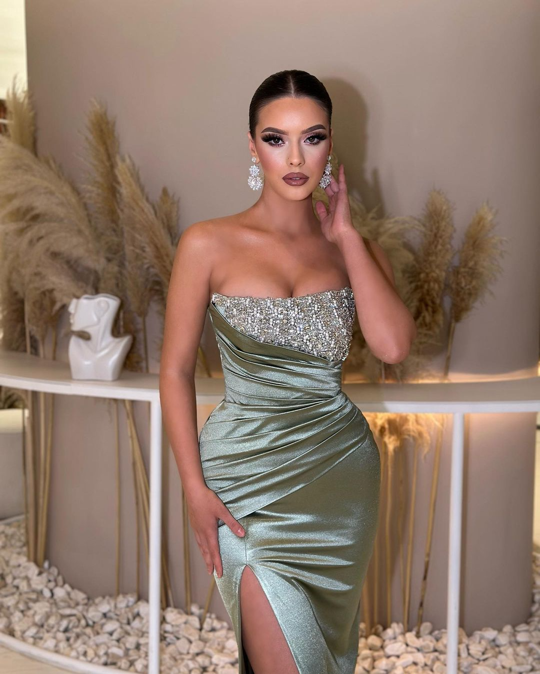 Strapless Sleeveless Split Prom Dress with Beading & Ruffle-BallBride