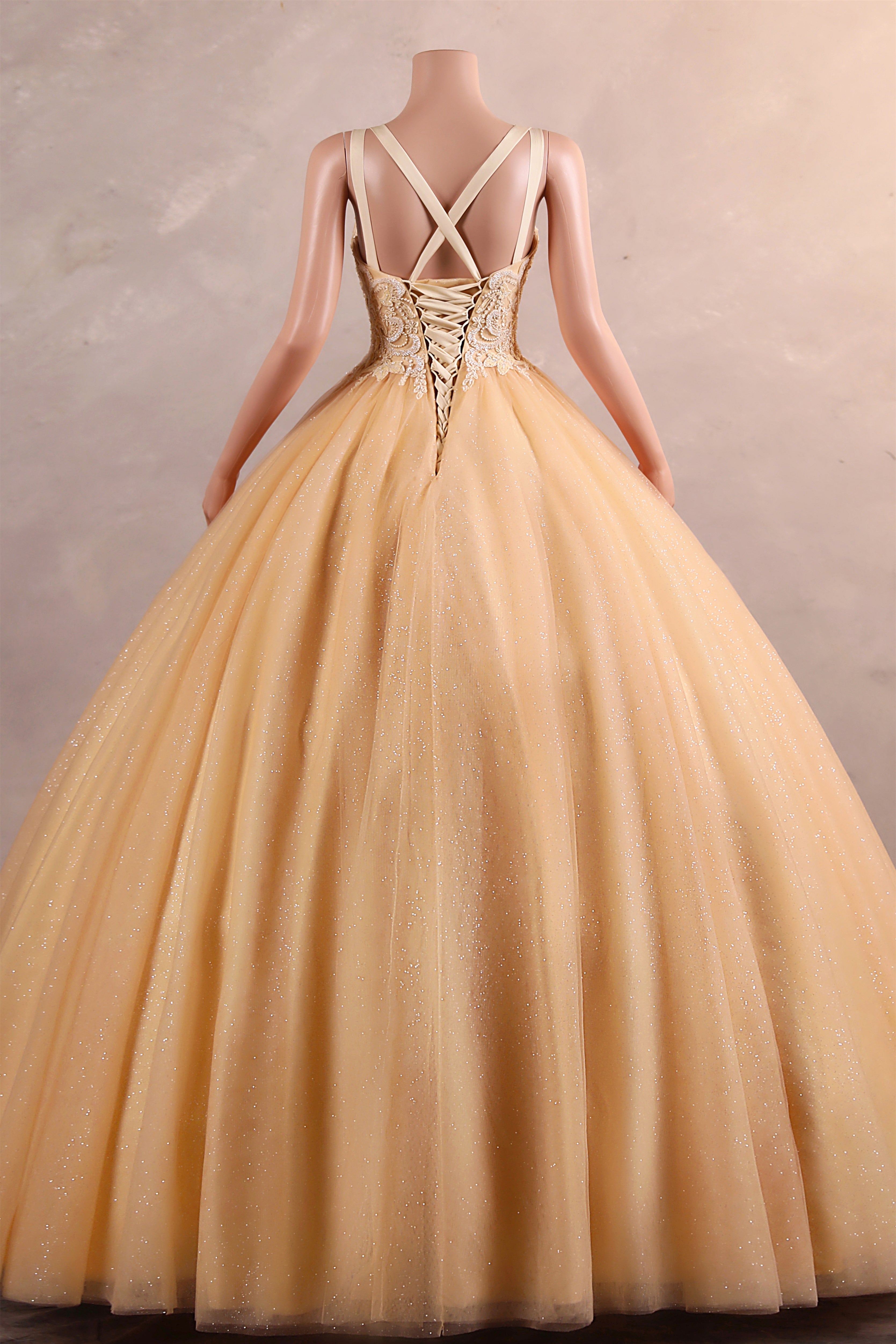 Straps Sparkle Ball Gown Sleeveless Beaded Quince Dresses-BallBride