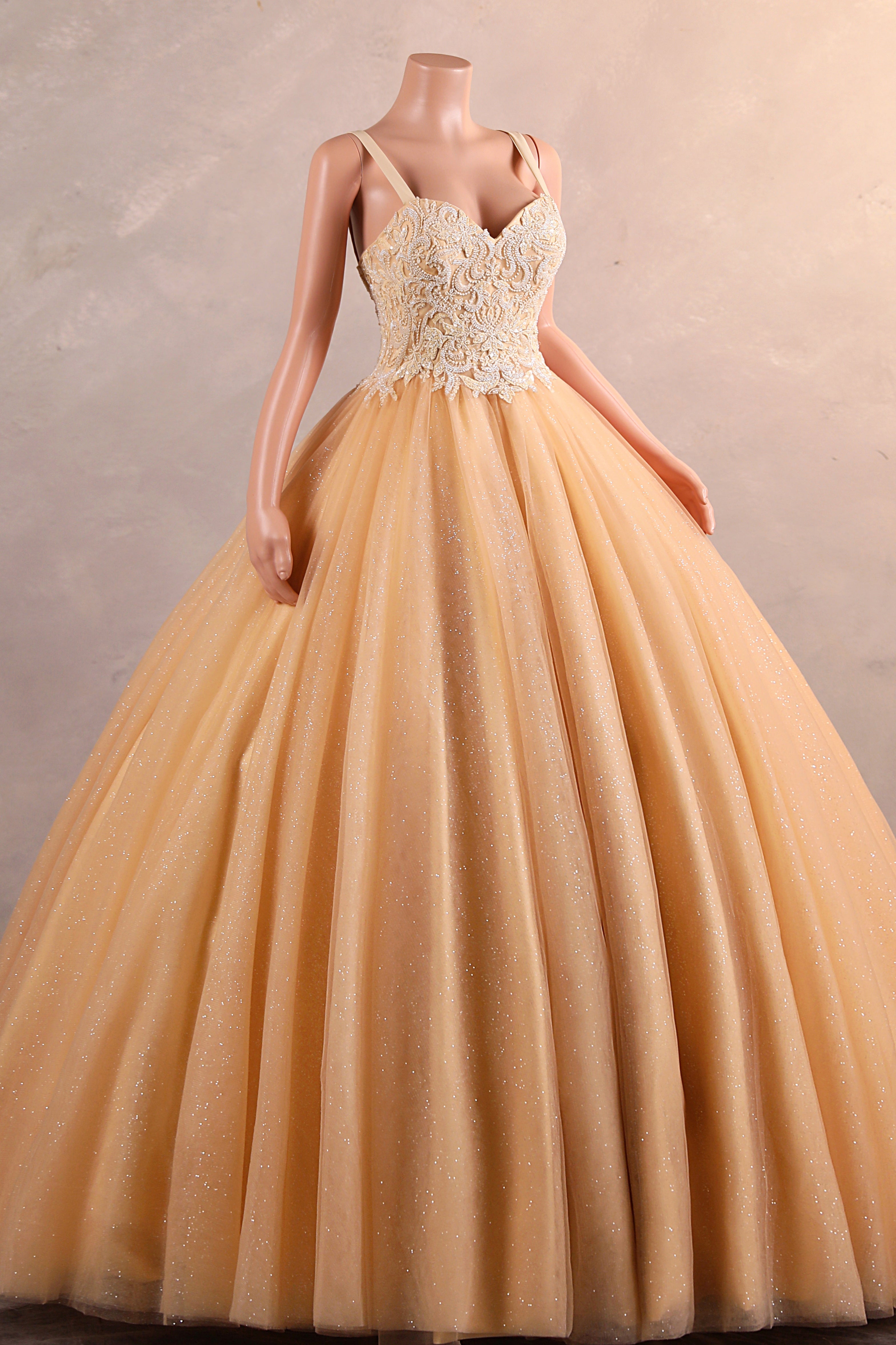 Straps Sparkle Ball Gown Sleeveless Beaded Quince Dresses-BallBride