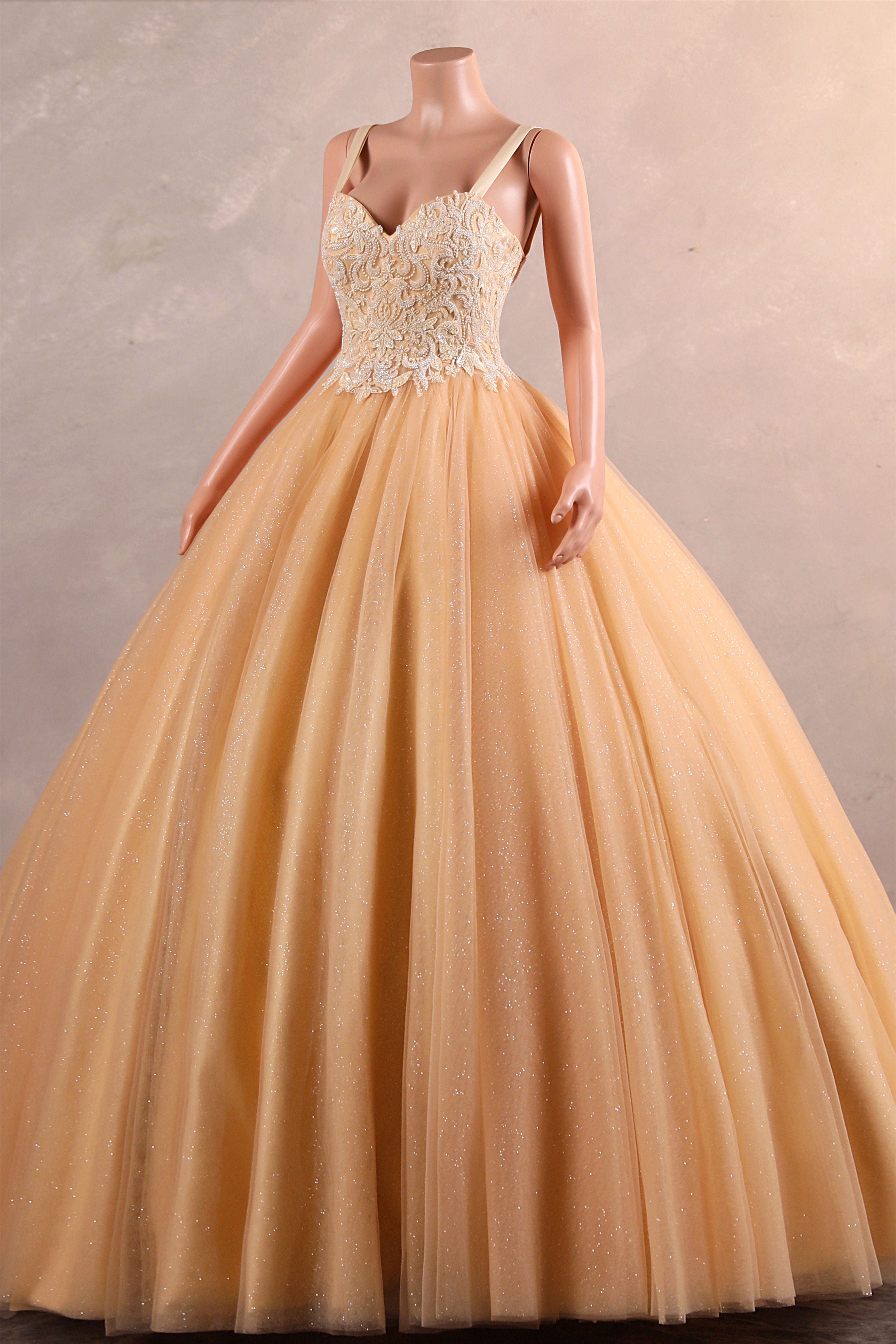 Straps Sparkle Ball Gown Sleeveless Beaded Quince Dresses-BallBride