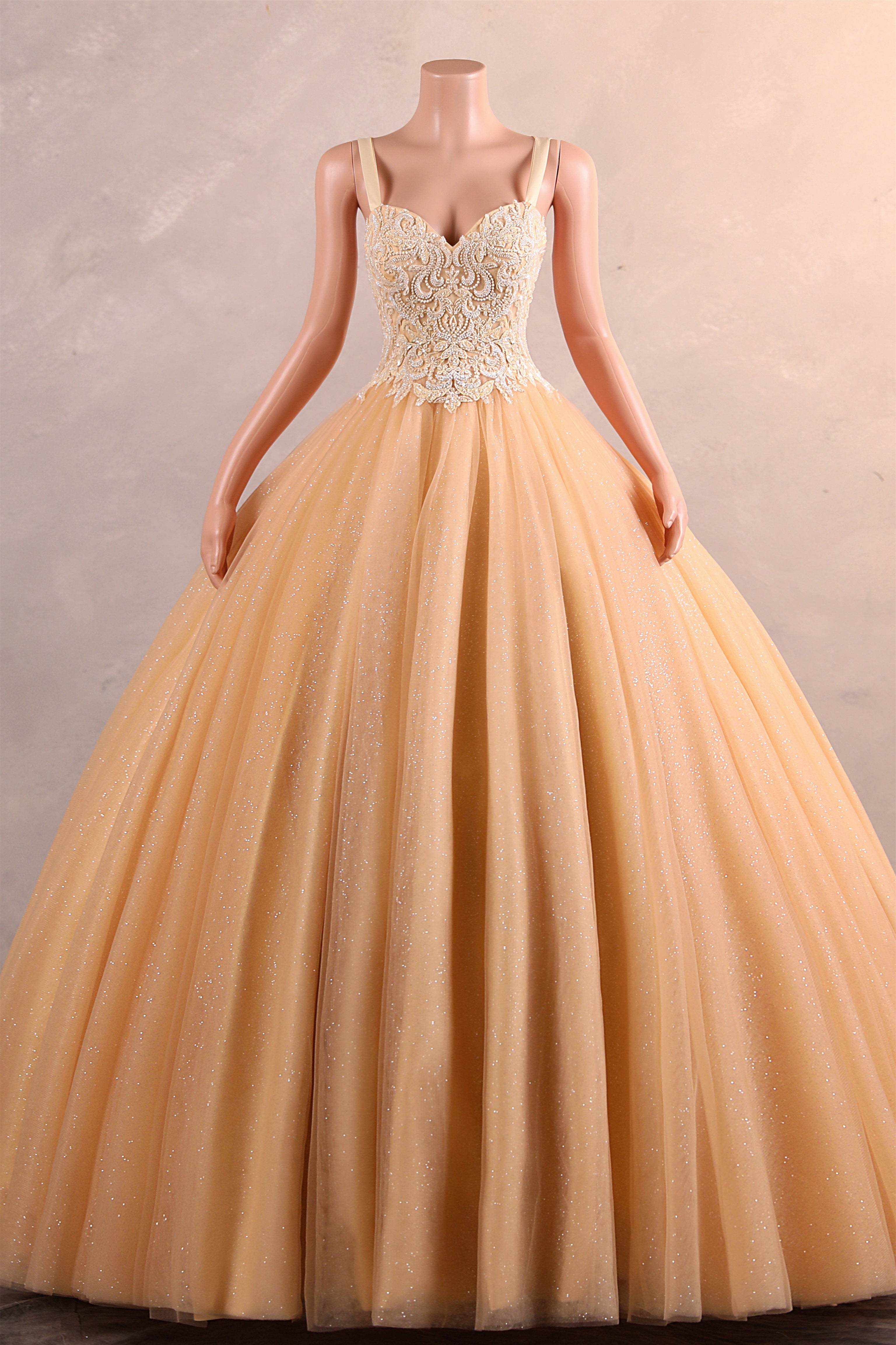 Straps Sparkle Ball Gown Sleeveless Beaded Quince Dresses-BallBride