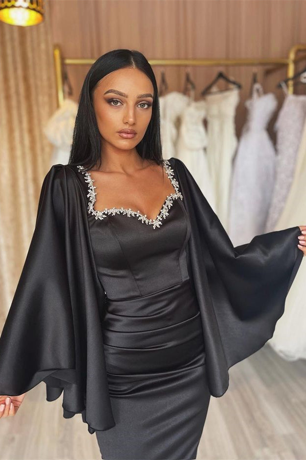 Stunning Black Mermaid Evening Dress with Ruffle Sleeves and Beads-BallBride