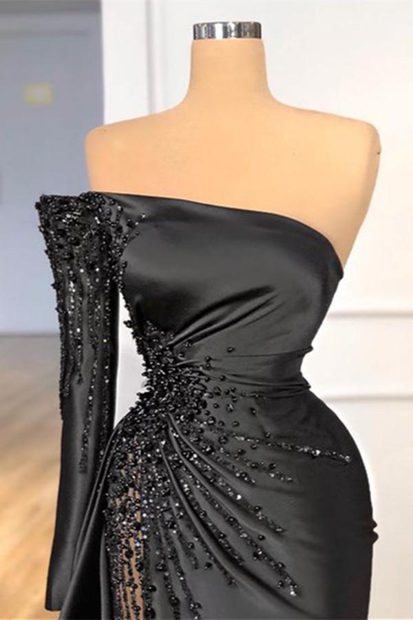 Stunning Black One Shoulder Mermaid Prom Dress-BallBride