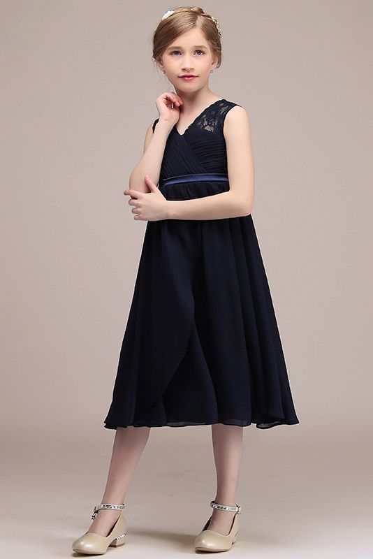 Stunning Black V Neck Sheer Straps Flower Girl Dress Tulle-BallBride