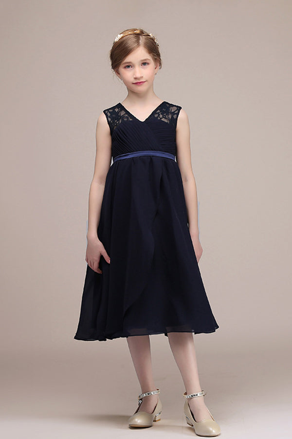 Stunning Black V Neck Sheer Straps Flower Girl Dress Tulle-BallBride