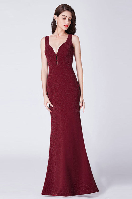 Stunning Burgundy V-Neck Sleeveless Long Prom Dress Online-BallBride