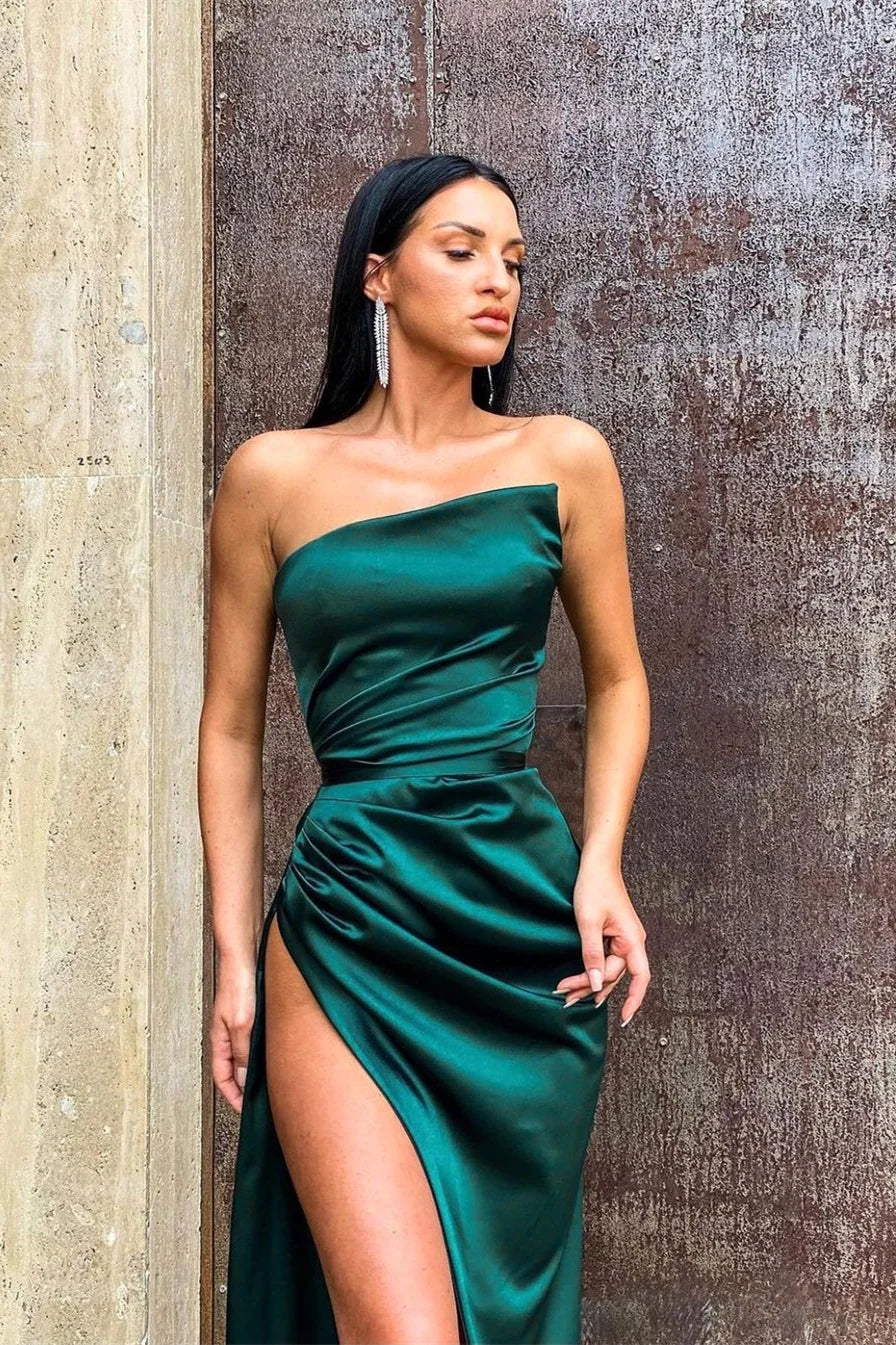 Stunning Dark Green Split Long Evening Dress With Split-BallBride