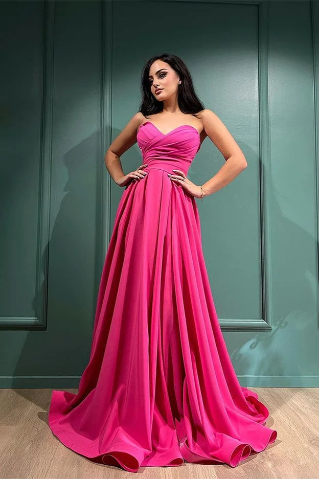 Stunning Fuchsia Sweetheart Long Evening Dress With Split-BallBride