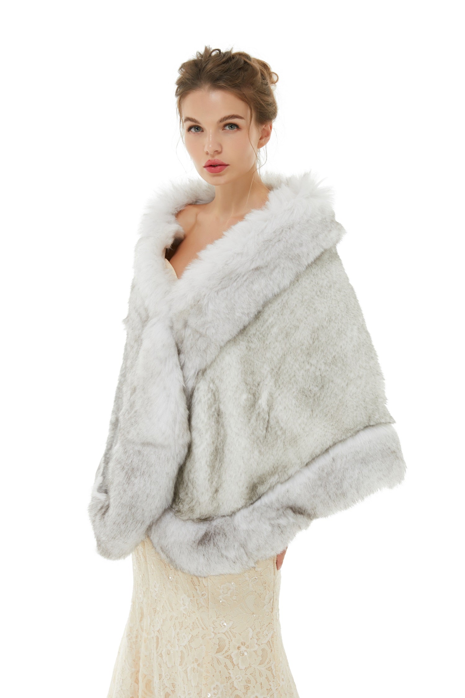Stunning Grey Faux Fur Wrap for Winter Weddings-BallBride