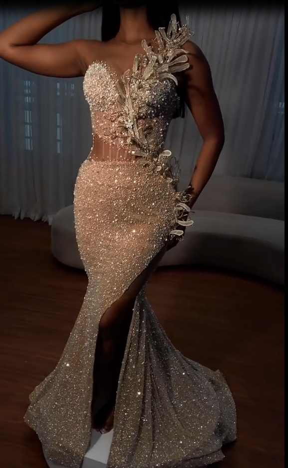 Stunning Long Mermaid Sweetheart Front Slit Prom Dress with Beaded Flowers-BallBride