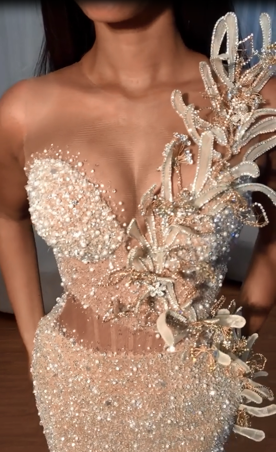Stunning Long Mermaid Sweetheart Front Slit Prom Dress with Beaded Flowers-BallBride