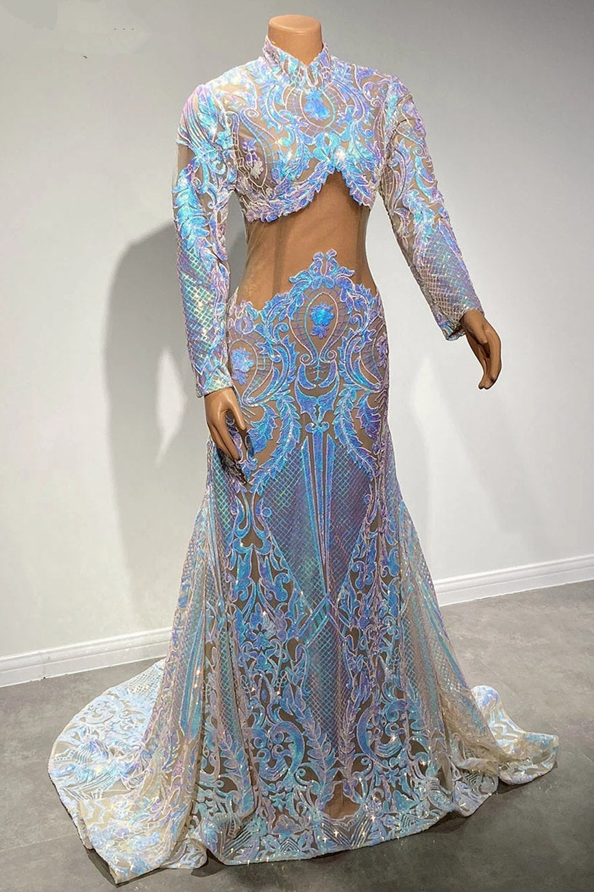 Stunning Long Sleeves Mermaid Prom Dress With Sequins Lace-BallBride