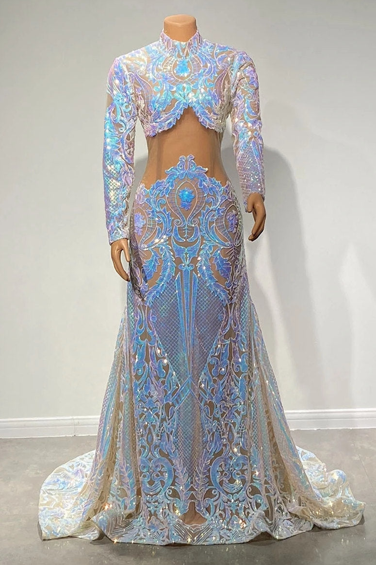 Stunning Long Sleeves Mermaid Prom Dress With Sequins Lace-BallBride