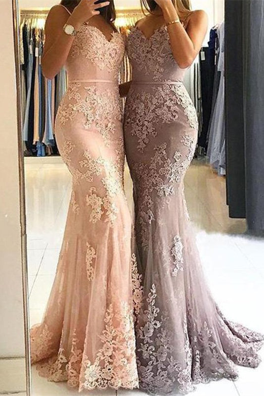Stunning Mermaid Prom Dress with Spaghetti-Straps Lace Appliques-BallBride