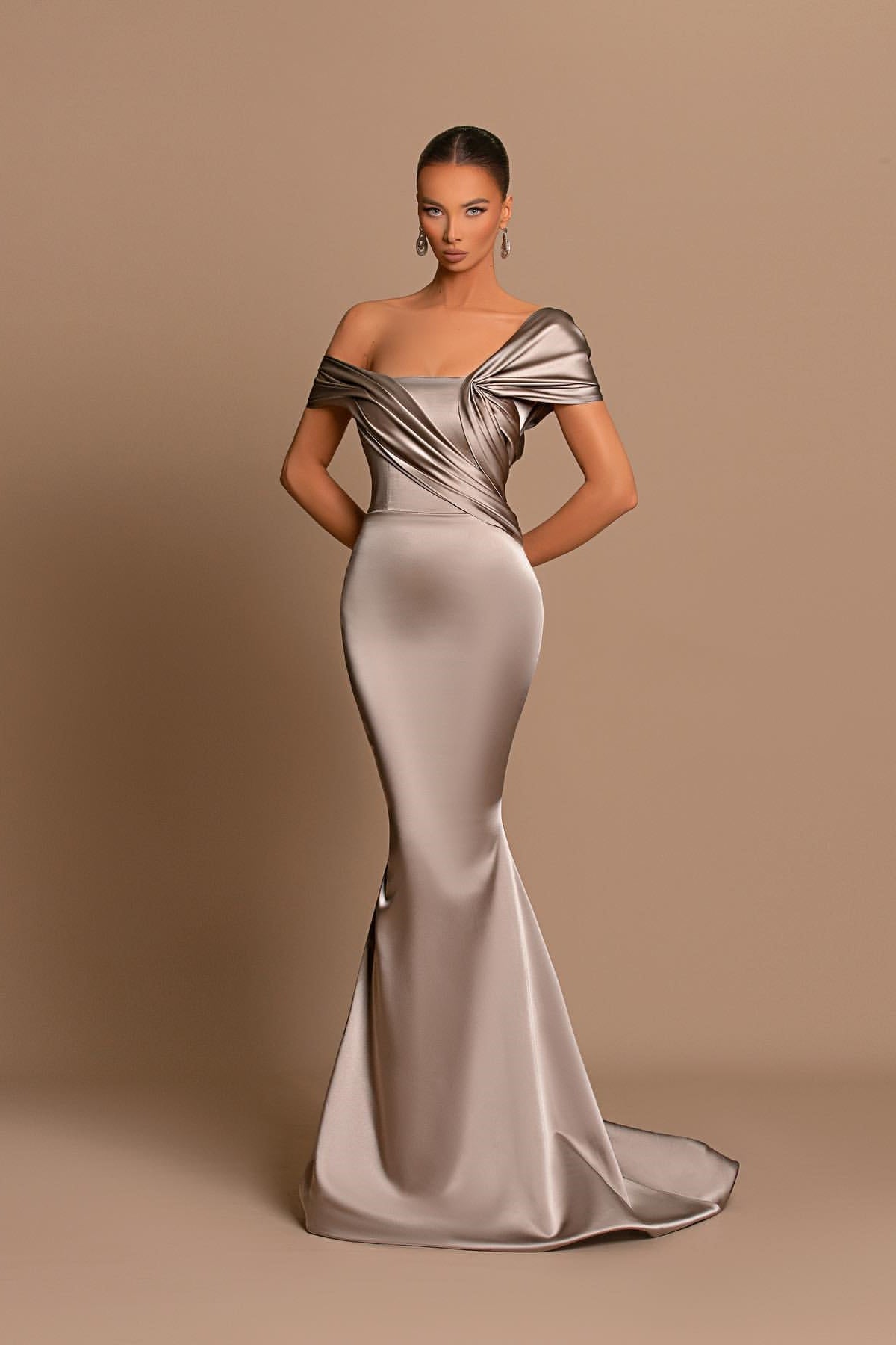 Stunning Off-the-Shoulder Mermaid Evening Dress with Pleats-BallBride