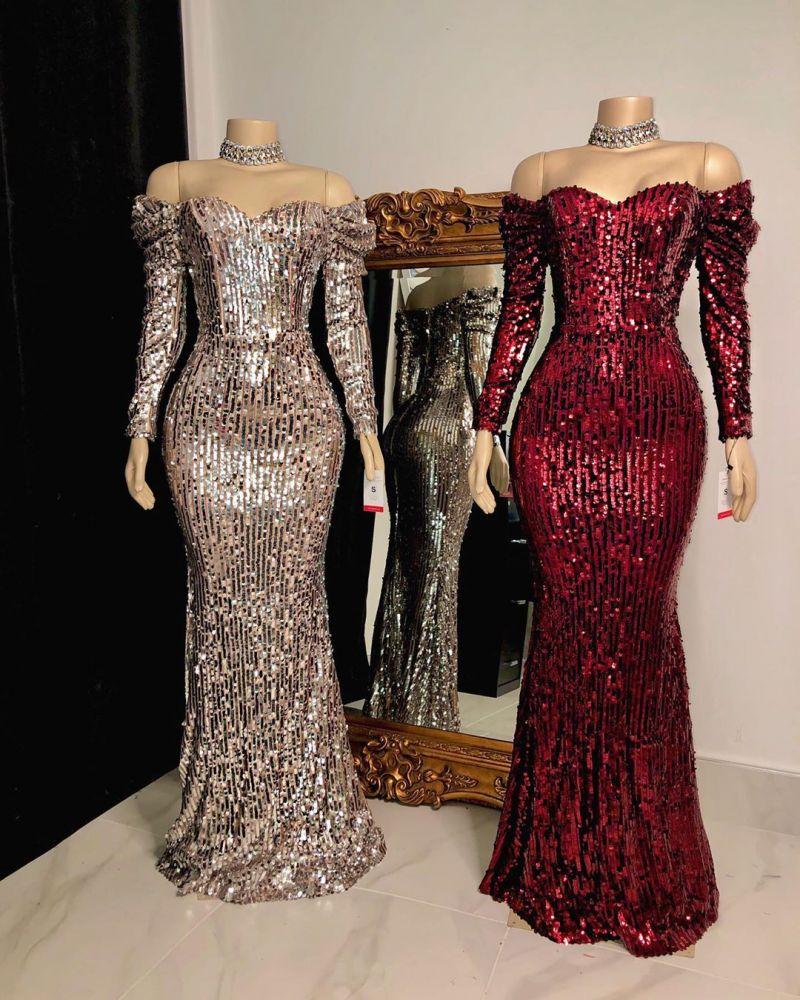 Stunning Off-the-Shoulder Sequins Prom Dress for Special Occasions-BallBride
