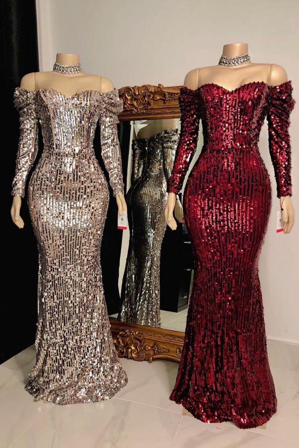 Stunning Off-the-Shoulder Sequins Prom Dress for Special Occasions-BallBride
