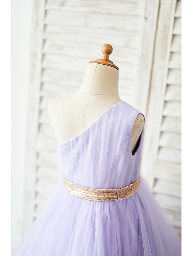 Stunning One Shoulder Ball Gown with Asymmetrical Flower Design for Girls-BallBride