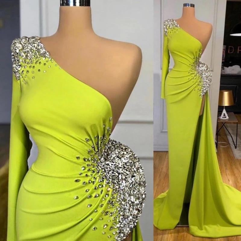 Stunning One Shoulder Mermaid Prom Dress With Beads and Split Sleeves-BallBride
