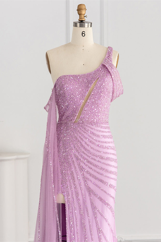 Stunning One Shoulder Mermaid Prom Dress with Sparkle Sequins-BallBride