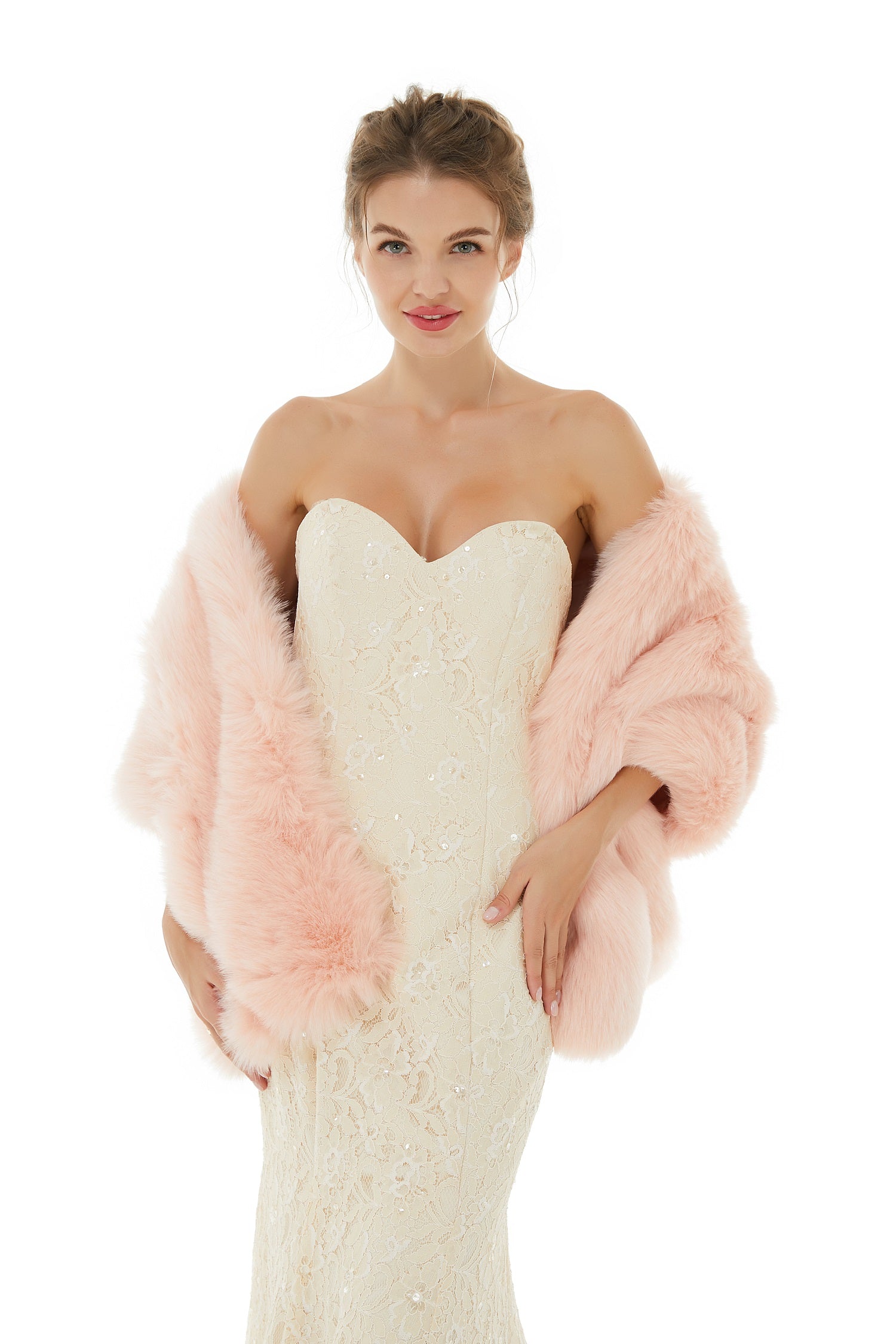 Stunning Pink Faux Fur Wedding Wrap - Shop Online-BallBride