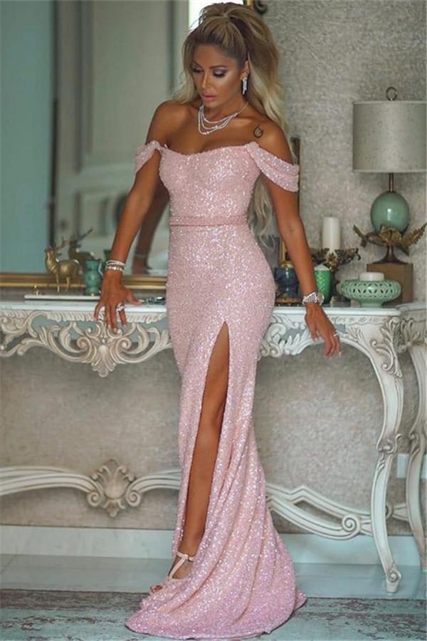 Stunning Pink Sequins Mermaid Prom Dress with Slit-BallBride