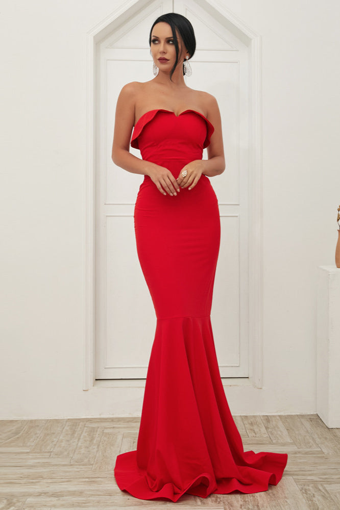 Stunning Red Ruffled Mermaid Prom Dress Online-BallBride
