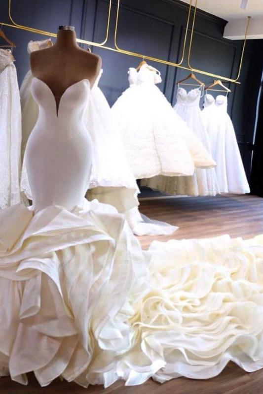 Stunning Rose Wedding Dress - Deep V-Neck Sleeveless Mermaid Taffeta-BallBride