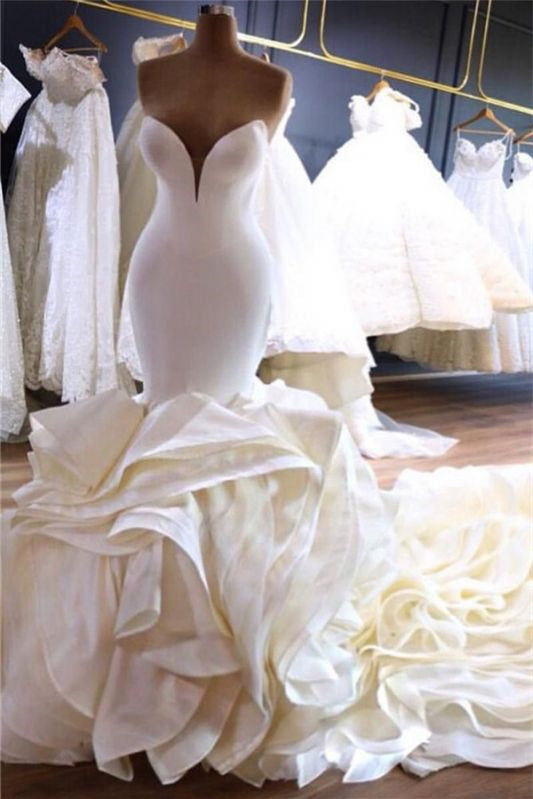 Stunning Rose Wedding Dress - Deep V-Neck Sleeveless Mermaid Taffeta-BallBride