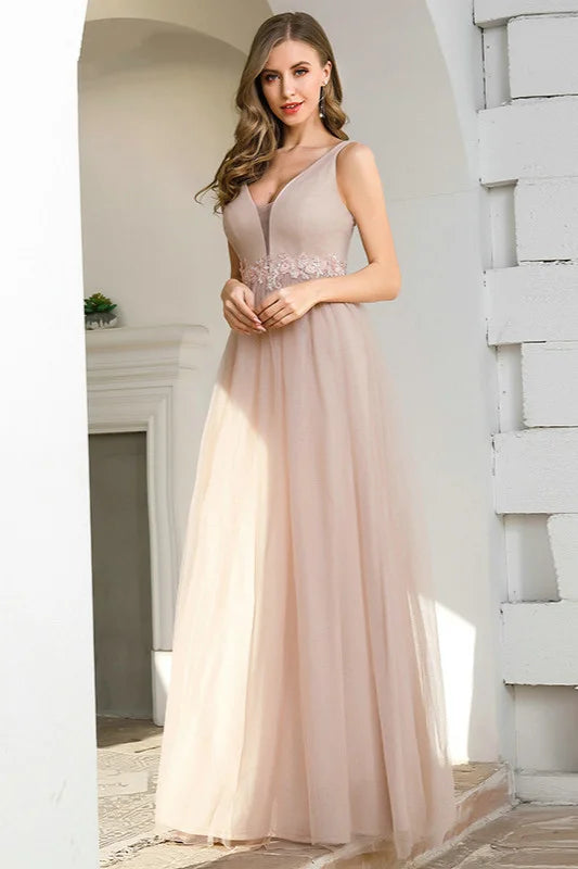 Stunning Sleeveless V-Neck Long Evening Prom Dress-BallBride