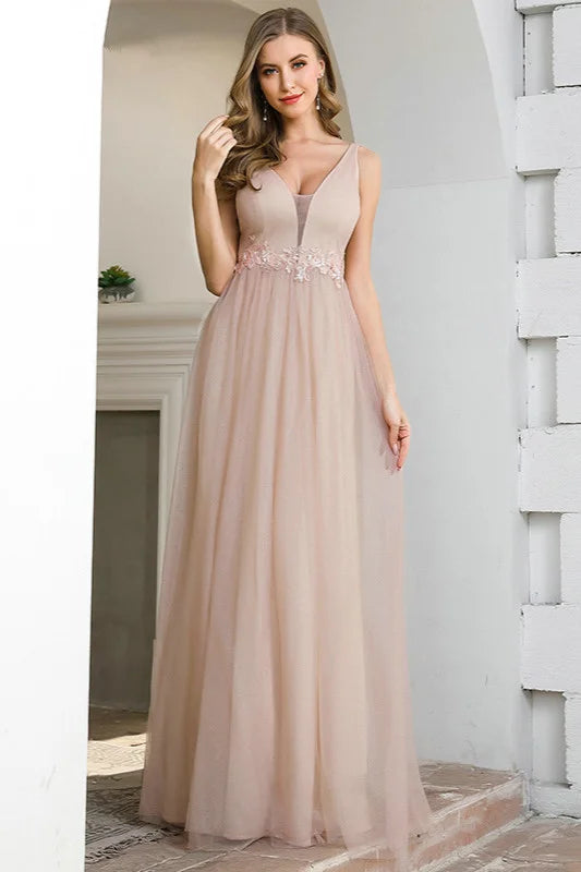 Stunning Sleeveless V-Neck Long Evening Prom Dress-BallBride