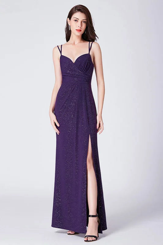 Stunning Spaghetti-Straps Sequins Split Long Evening Prom Dress-BallBride