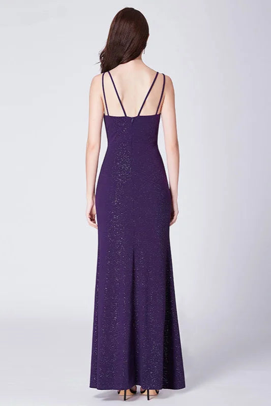 Stunning Spaghetti-Straps Sequins Split Long Evening Prom Dress-BallBride