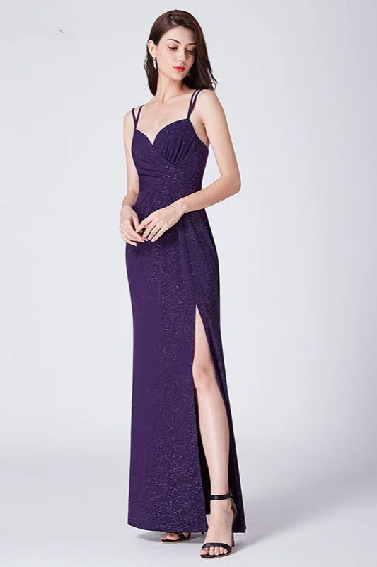 Stunning Spaghetti-Straps Sequins Split Long Evening Prom Dress-BallBride