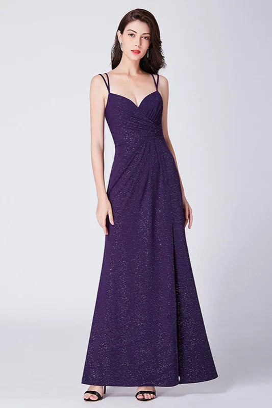 Stunning Spaghetti-Straps Sequins Split Long Evening Prom Dress-BallBride