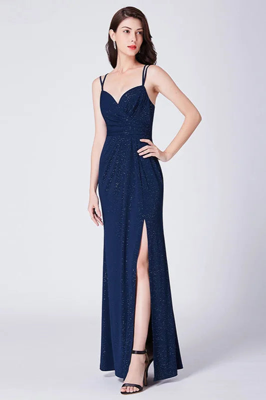 Stunning Spaghetti-Straps Sequins Split Long Evening Prom Dress-BallBride